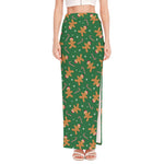 Christmas Gingerbread Pattern Print High Slit Maxi Skirt