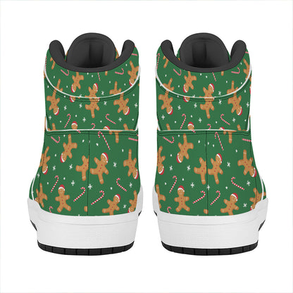Christmas Gingerbread Pattern Print High Top Leather Sneakers