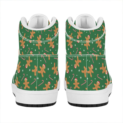 Christmas Gingerbread Pattern Print High Top Leather Sneakers