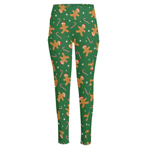 Christmas Gingerbread Pattern Print High-Waisted Pocket Leggings