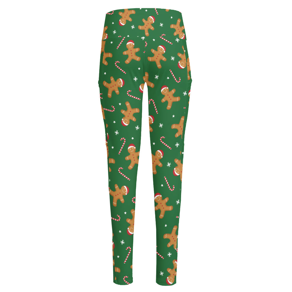 Christmas Gingerbread Pattern Print High-Waisted Pocket Leggings