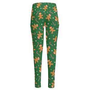 Christmas Gingerbread Pattern Print High-Waisted Pocket Leggings