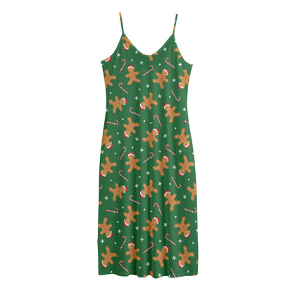 Christmas Gingerbread Pattern Print Jersey Midi Cami Dress