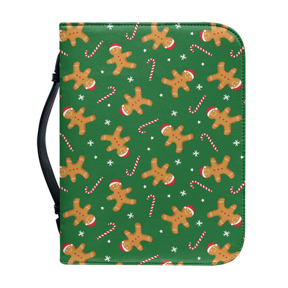 Christmas Gingerbread Pattern Print Leather Bible Cover
