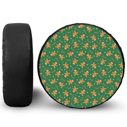 Christmas Gingerbread Pattern Print Leather Spare Tire Cover