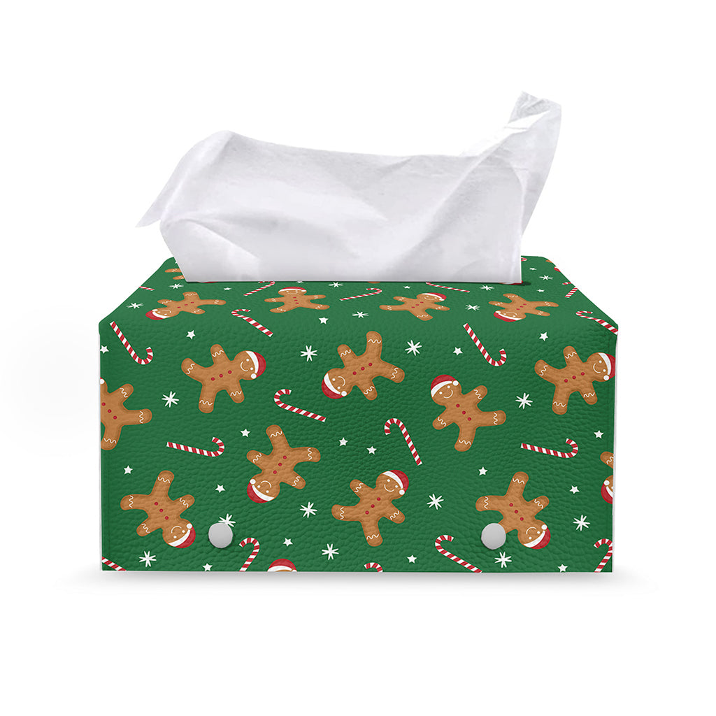 Christmas Gingerbread Pattern Print Leather Tissue Box Cover
