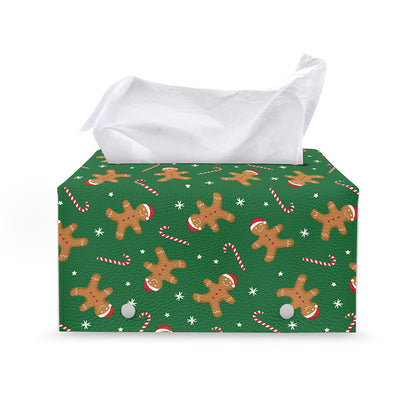 Christmas Gingerbread Pattern Print Leather Tissue Box Cover