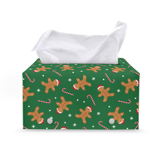 Christmas Gingerbread Pattern Print Leather Tissue Box Cover
