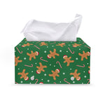 Christmas Gingerbread Pattern Print Leather Tissue Box Cover