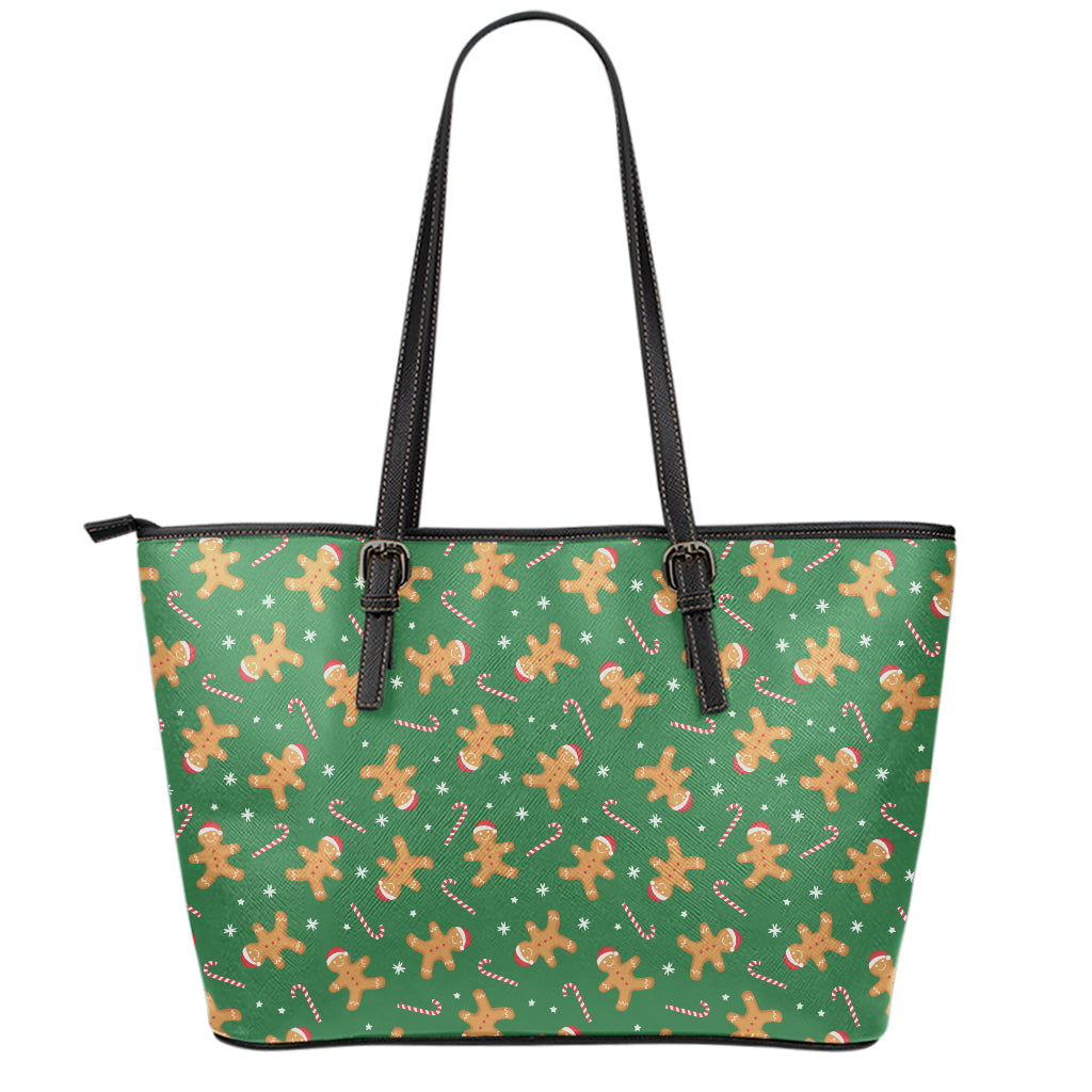 Christmas Gingerbread Pattern Print Leather Tote Bag