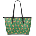 Christmas Gingerbread Pattern Print Leather Tote Bag With Zipper