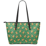 Christmas Gingerbread Pattern Print Leather Tote Bag