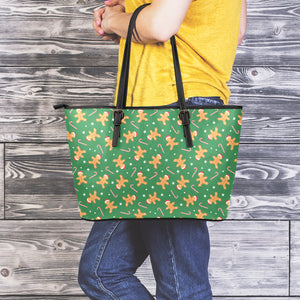 Christmas Gingerbread Pattern Print Leather Tote Bag