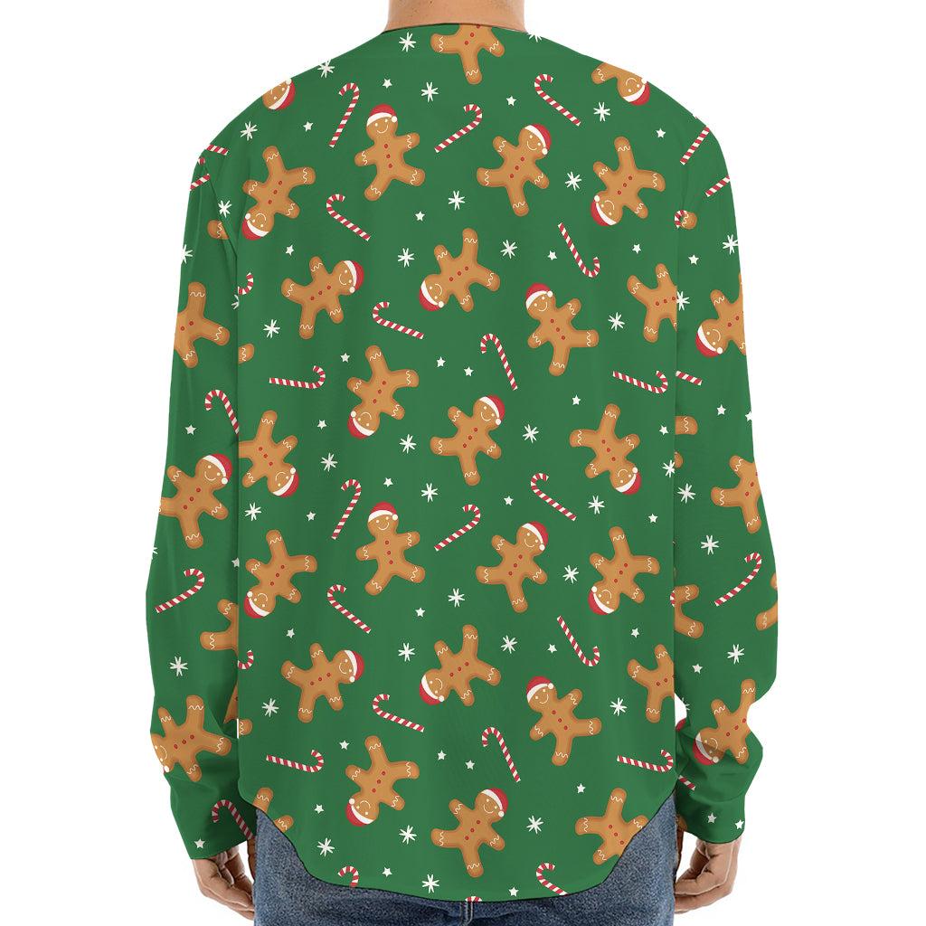 Christmas Gingerbread Pattern Print Long Sleeve Baseball Jersey