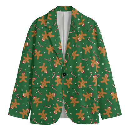 Christmas Gingerbread Pattern Print Men's Blazer