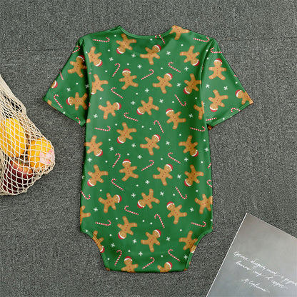 Christmas Gingerbread Pattern Print Men's Bodysuit