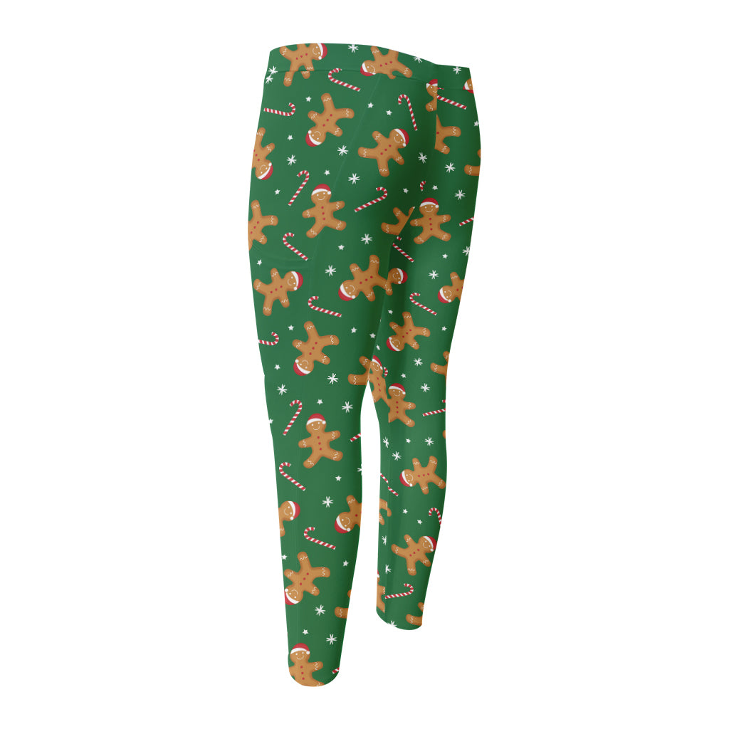 Christmas Gingerbread Pattern Print Men's Compression Pants