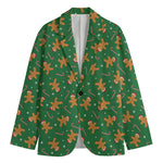 Christmas Gingerbread Pattern Print Men's Cotton Blazer