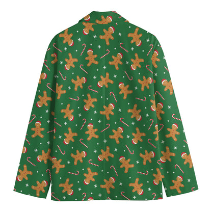 Christmas Gingerbread Pattern Print Men's Cotton Blazer