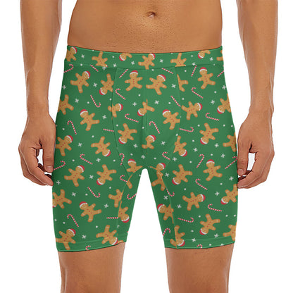 Christmas Gingerbread Pattern Print Men's Long Boxer Briefs