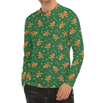 Christmas Gingerbread Pattern Print Men's Long Sleeve Rash Guard