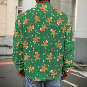 Christmas Gingerbread Pattern Print Men's Shirt Jacket