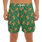 Christmas Gingerbread Pattern Print Men's Split Running Shorts