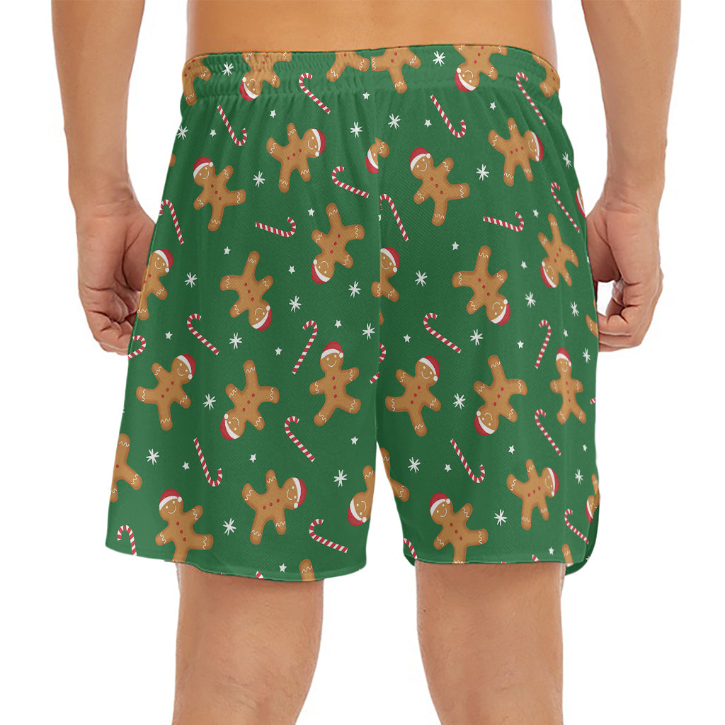 Christmas Gingerbread Pattern Print Men's Split Running Shorts