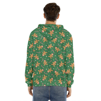 Christmas Gingerbread Pattern Print Men's Velvet Pullover Hoodie