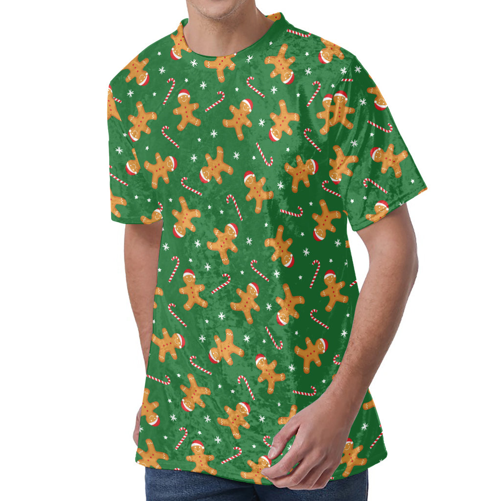 Christmas Gingerbread Pattern Print Men's Velvet T-Shirt