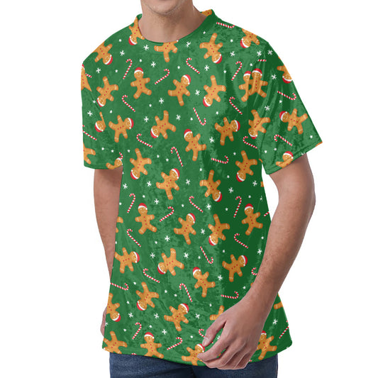 Christmas Gingerbread Pattern Print Men's Velvet T-Shirt