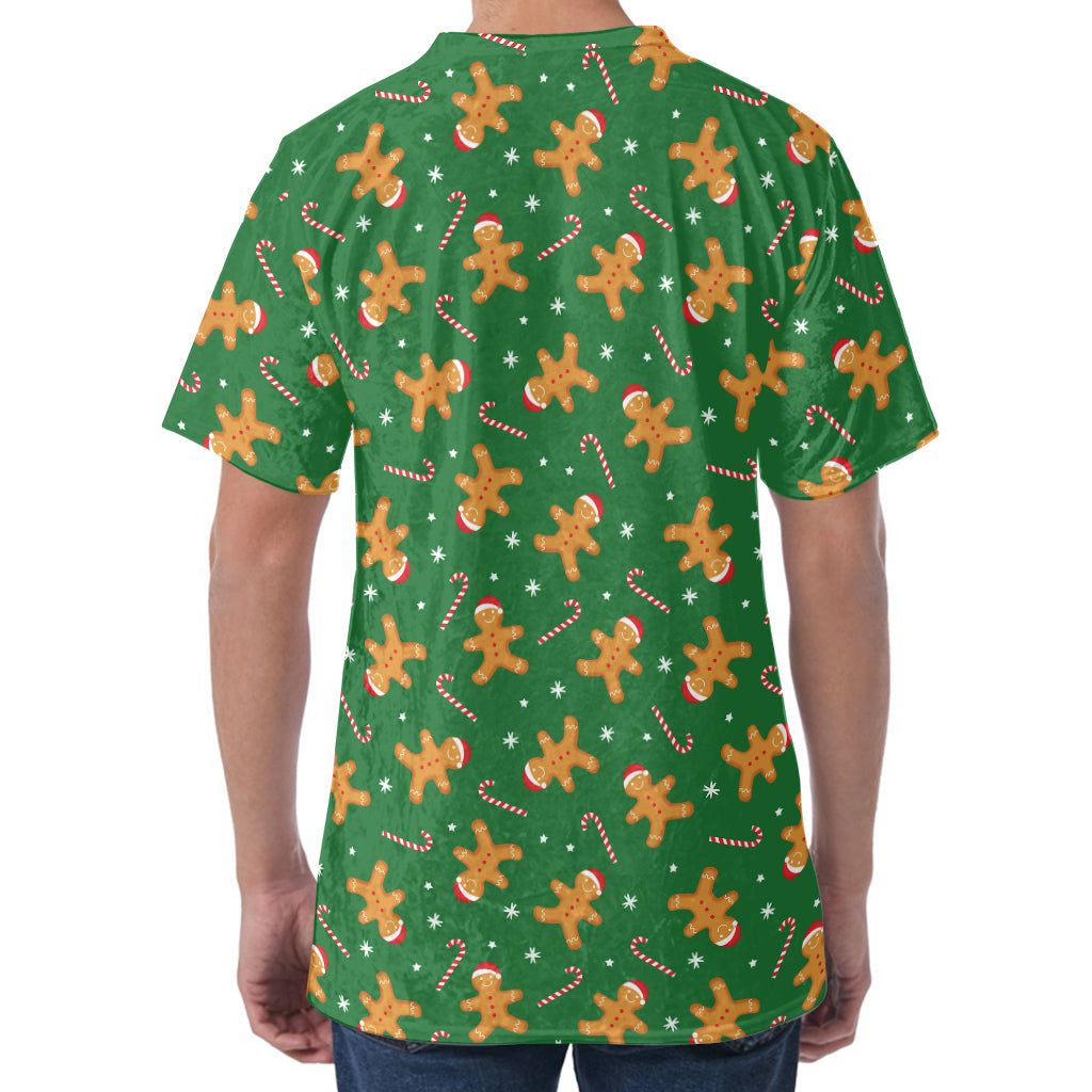 Christmas Gingerbread Pattern Print Men's Velvet T-Shirt