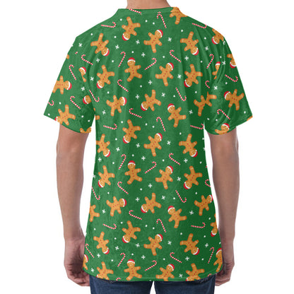 Christmas Gingerbread Pattern Print Men's Velvet T-Shirt