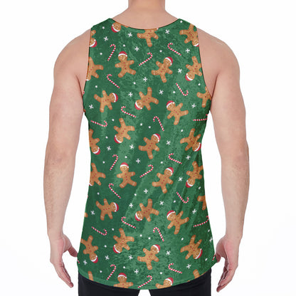 Christmas Gingerbread Pattern Print Men's Velvet Tank Top