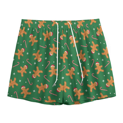 Christmas Gingerbread Pattern Print Mesh Shorts