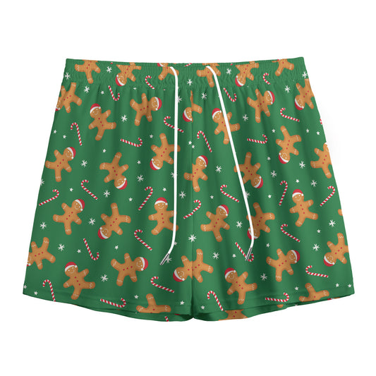 Christmas Gingerbread Pattern Print Mesh Shorts