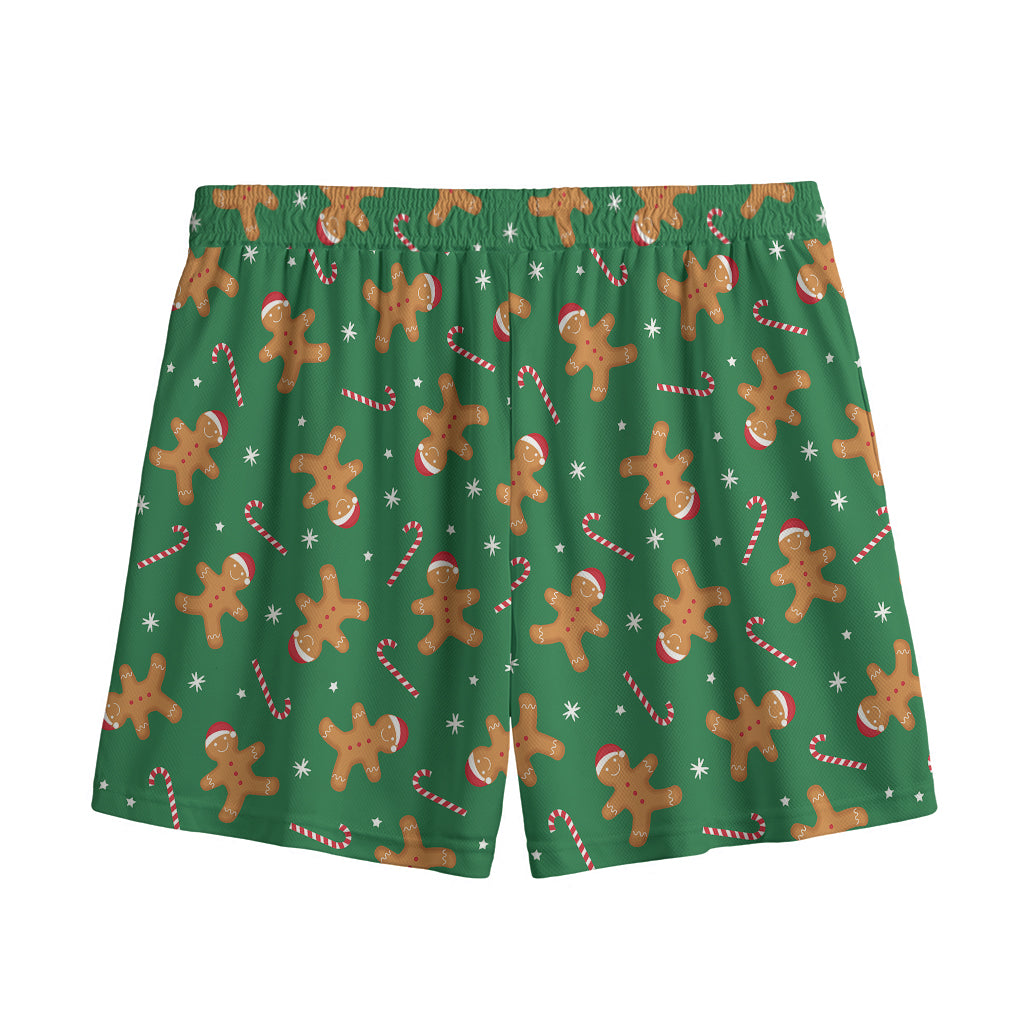 Christmas Gingerbread Pattern Print Mesh Shorts