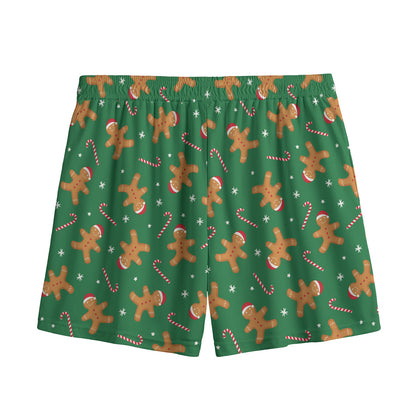Christmas Gingerbread Pattern Print Mesh Shorts