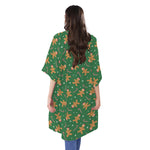 Christmas Gingerbread Pattern Print Open Front Beach Cover Up