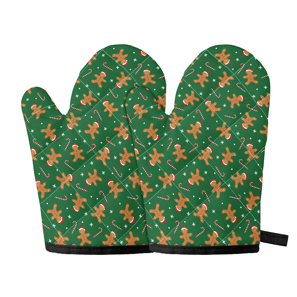 Christmas Gingerbread Pattern Print Oven Mitts