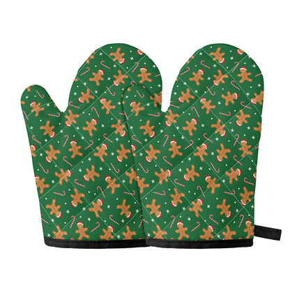 Christmas Gingerbread Pattern Print Oven Mitts