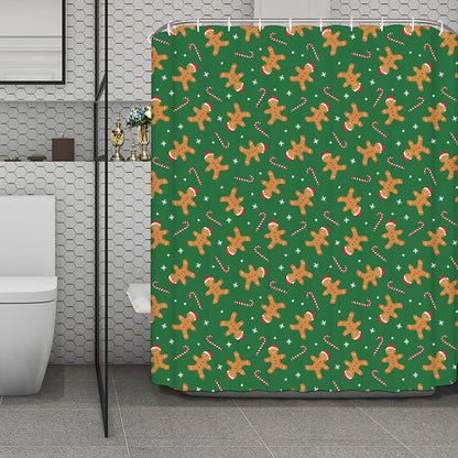 Christmas Gingerbread Pattern Print Polyester Shower Curtain