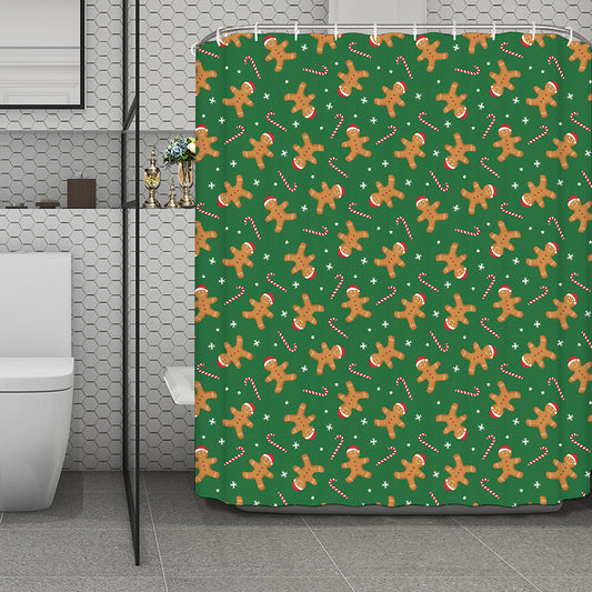 Christmas Gingerbread Pattern Print Polyester Shower Curtain