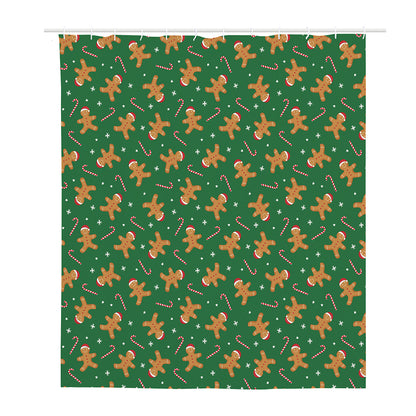 Christmas Gingerbread Pattern Print Polyester Shower Curtain