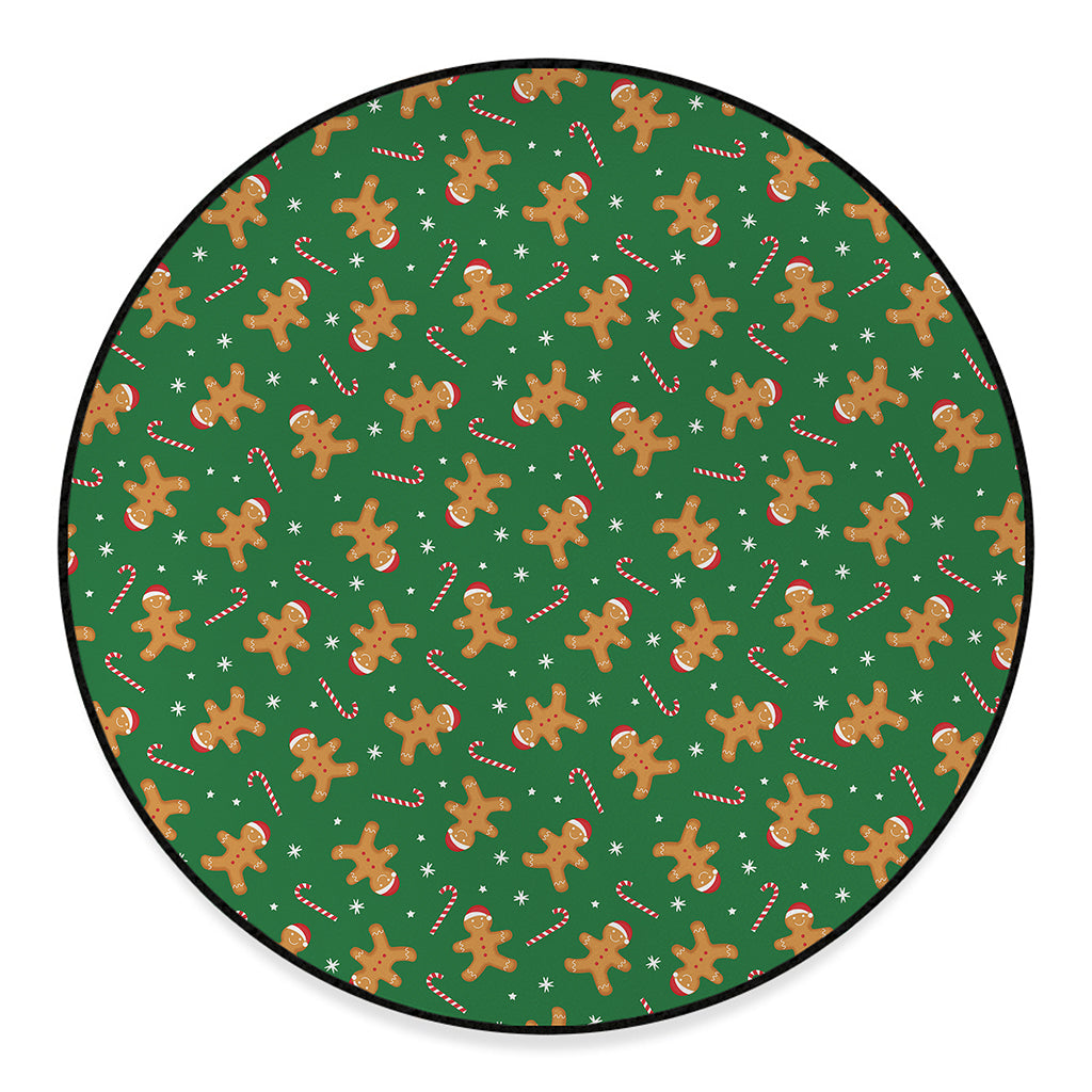 Christmas Gingerbread Pattern Print Round Floor Mat