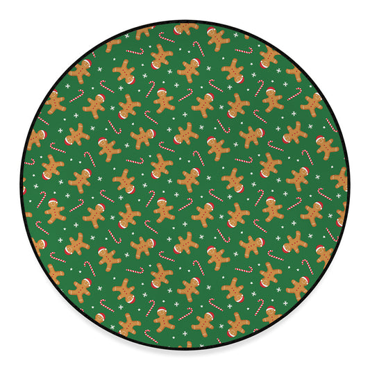 Christmas Gingerbread Pattern Print Round Floor Mat