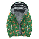 Christmas Gingerbread Pattern Print Sherpa Lined Zip Up Hoodie