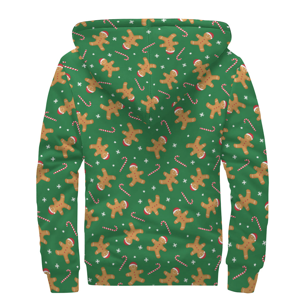Christmas Gingerbread Pattern Print Sherpa Lined Zip Up Hoodie