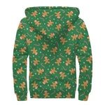 Christmas Gingerbread Pattern Print Sherpa Lined Zip Up Hoodie