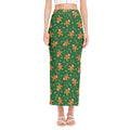 Christmas Gingerbread Pattern Print Side Slit Maxi Skirt